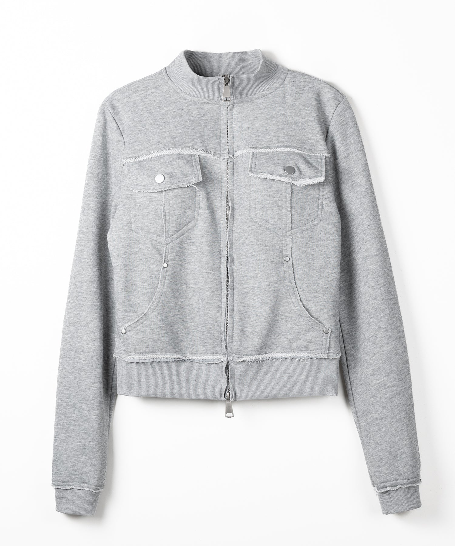 ダブルジップアウトポケット裏毛スリムジャケット ／ Double-zip outer pocket sweat slim jacket