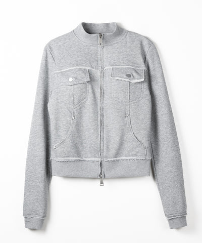 ダブルジップアウトポケット裏毛スリムジャケット ／ Double-zip outer pocket sweat slim jacket