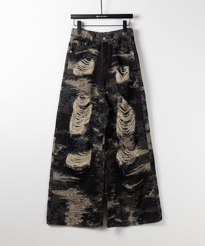 【 ２color ／ ４size 】クラッシュダメージバイカラースラブワイドデニム ／ crash damaged bicolor slab wide denim
