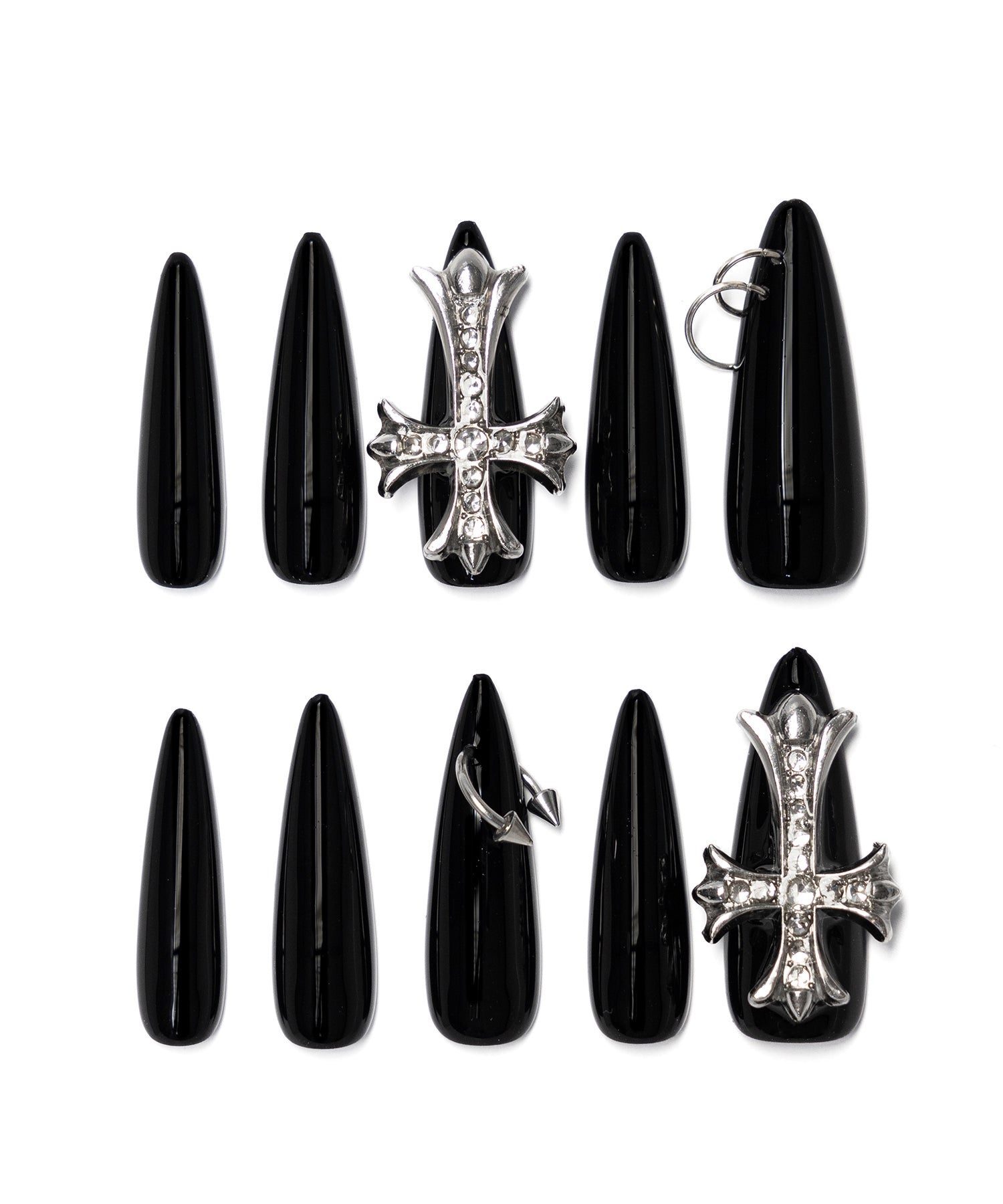 ビジュークロスピアシングロングネイルチップ ／ bijou cross piercing long nail tips