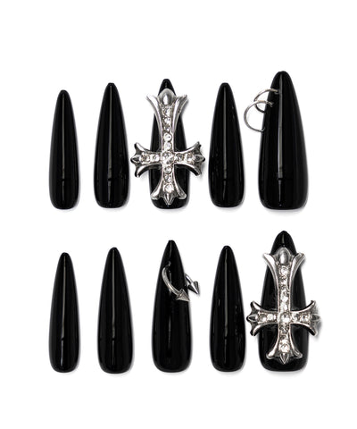 ビジュークロスピアシングロングネイルチップ ／ bijou cross piercing long nail tips