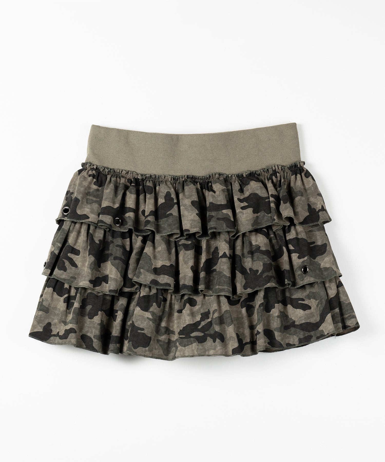 【 インパン裏地付 】ヴィンテージカモフラ迷彩フリルミニスカート ／ vintage camouflage frill mini skirt