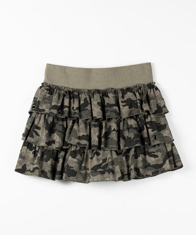 【 インパン裏地付 】ヴィンテージカモフラ迷彩フリルミニスカート ／ vintage camouflage frill mini skirt