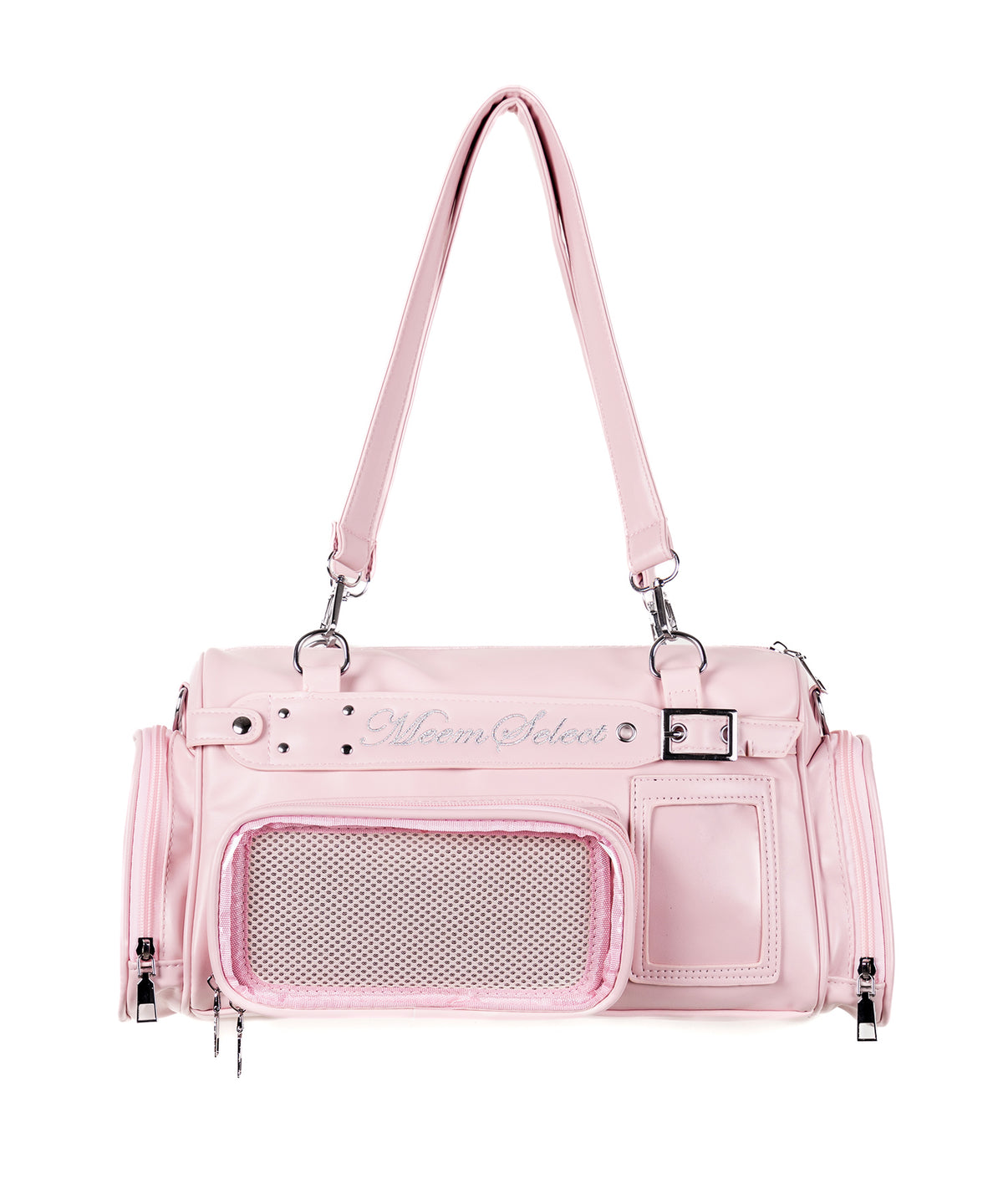 クリアポケット付きレタリング刺繍ショルダーバッグ ／ clear pocket lettering embroidery shoulder bag
