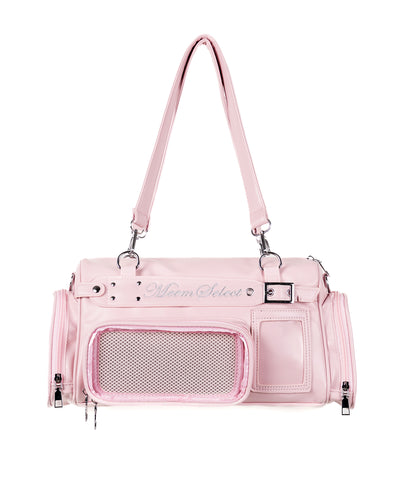 クリアポケット付きレタリング刺繍ショルダーバッグ ／ clear pocket lettering embroidery shoulder bag