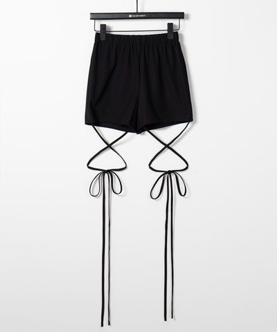【 セルフカット調節可能 】クロスストラップリボンバイカーレギンスパンツ ／ cross strap ribbon biker leggings pants