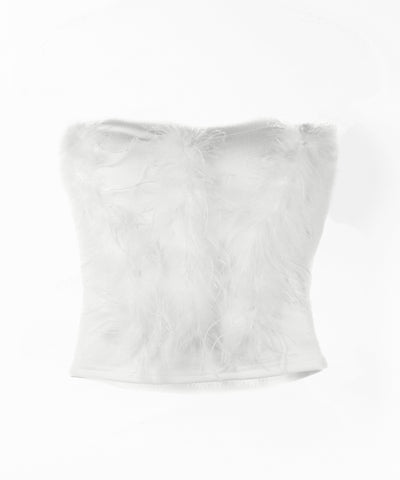 フェザーファードッキングビスチェベアトップ ／ feather fur docking bustier bare tops