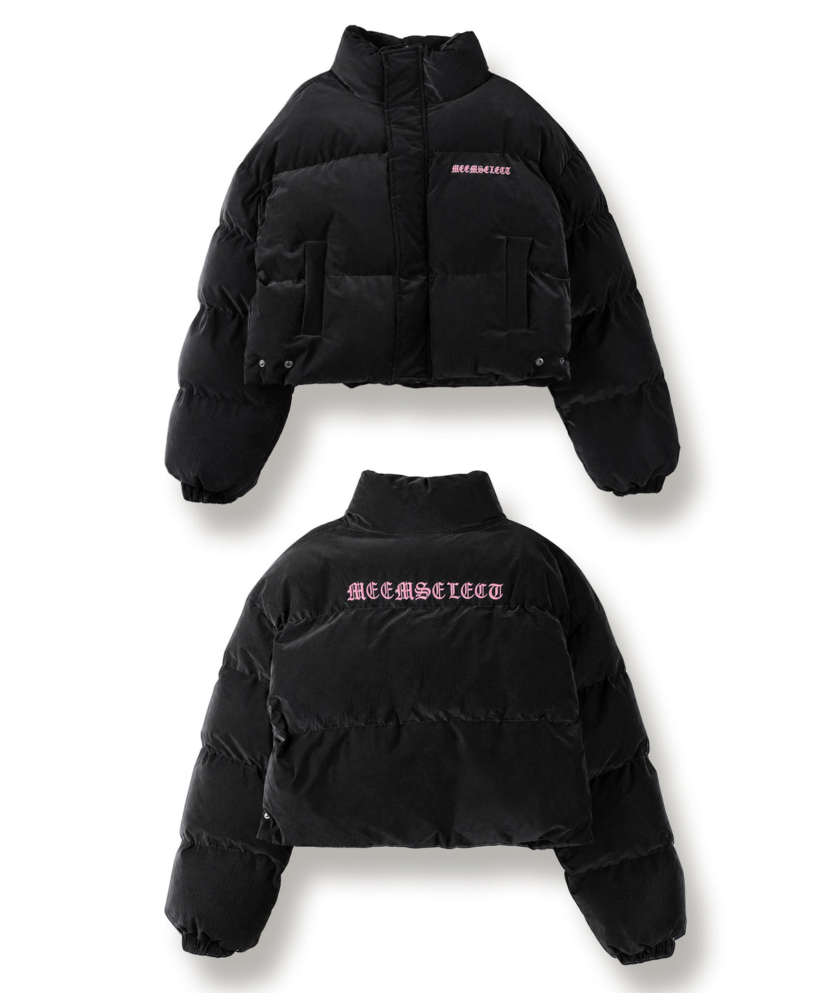 【 新色ピンクが追加！ 】グランジロゴ刺繍ショートパフ中綿ジャケット ／ grunge logo embroidery short puff fake down jacket