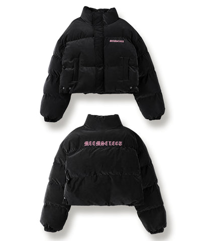 【 新色ピンクが追加！ 】グランジロゴ刺繍ショートパフ中綿ジャケット ／ grunge logo embroidery short puff fake down jacket