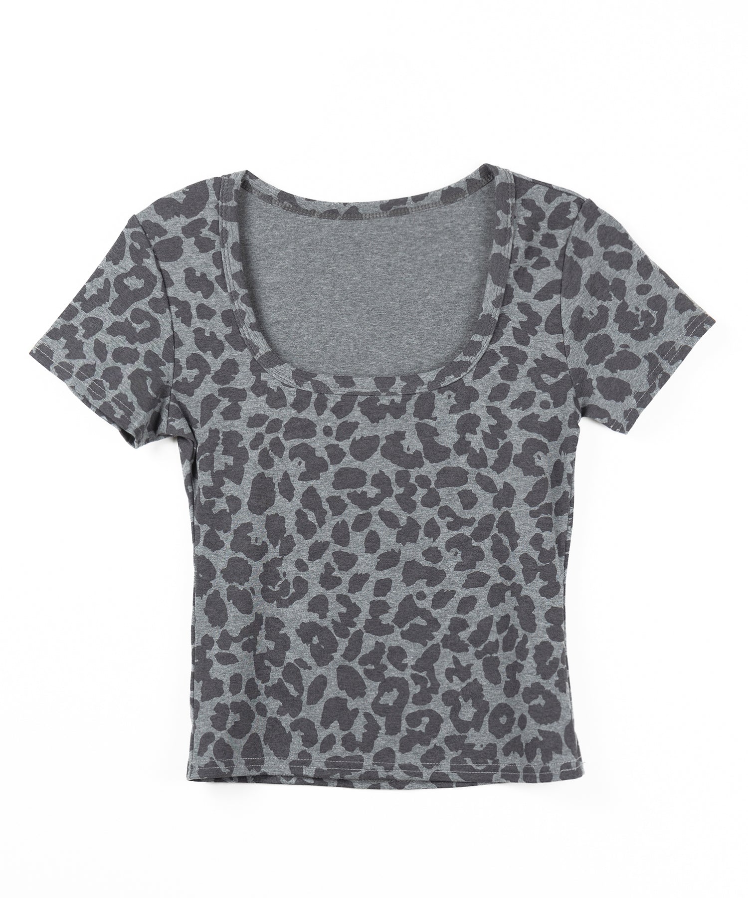 グレーレオパードスクエアネックスリムTシャツ ／ gray reopard square neck slim T-shits