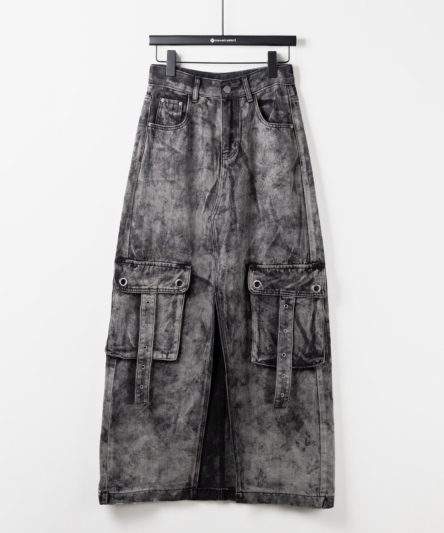 【 ３SIZE 】クラッシュブリーチセンタースリットカーゴデニムスカート ／ crash bleach center slit cargo denim skirt