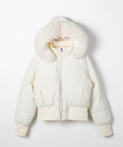 フェイクファーフード中綿ショートジャケット ／ fake fur hoodie fake down short jacket