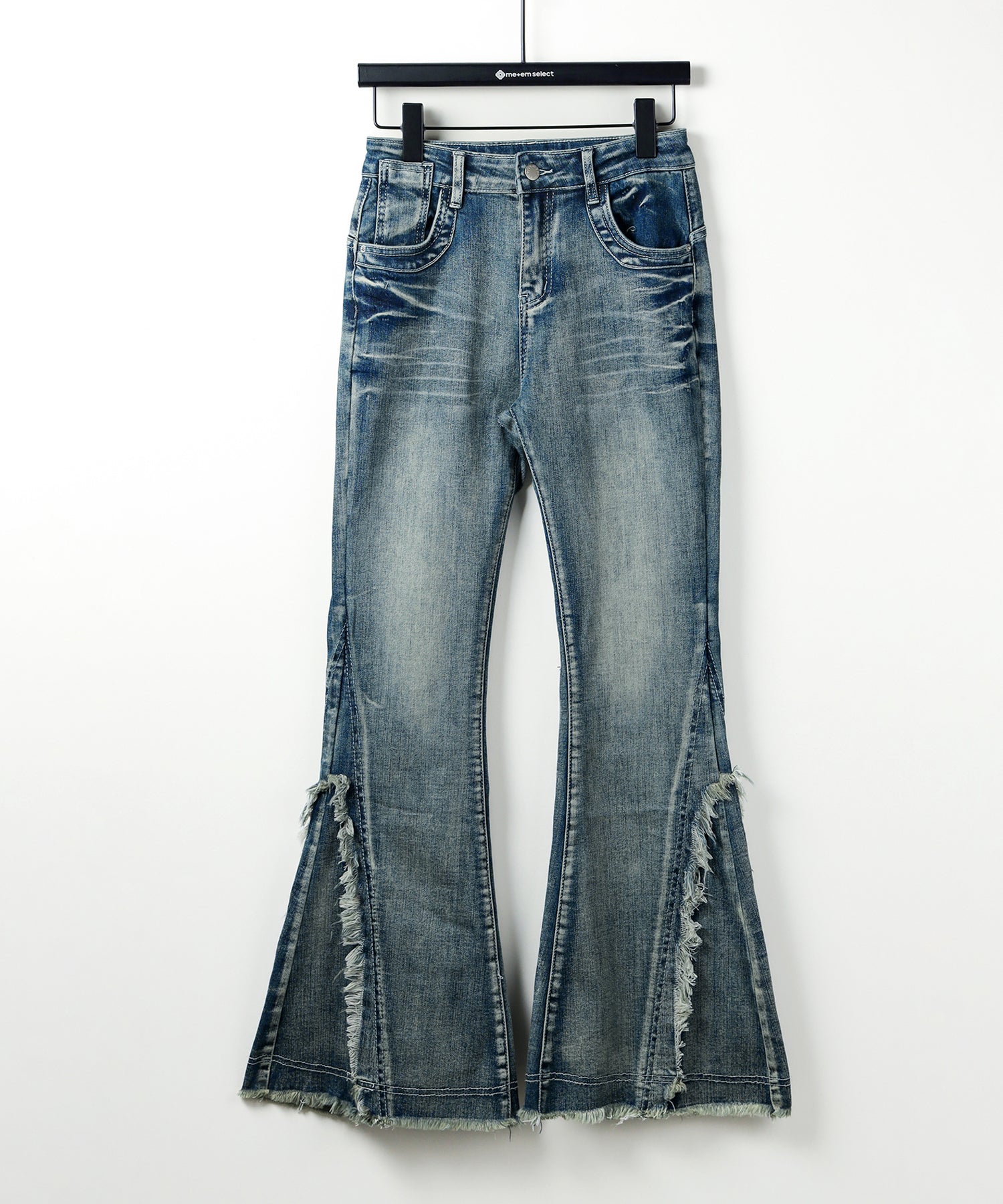 【 ２color ／ ４size 】ヴィンテージライクフリンジストレッチフレアデニム ／ Vintage-like fringe stretch flare denim