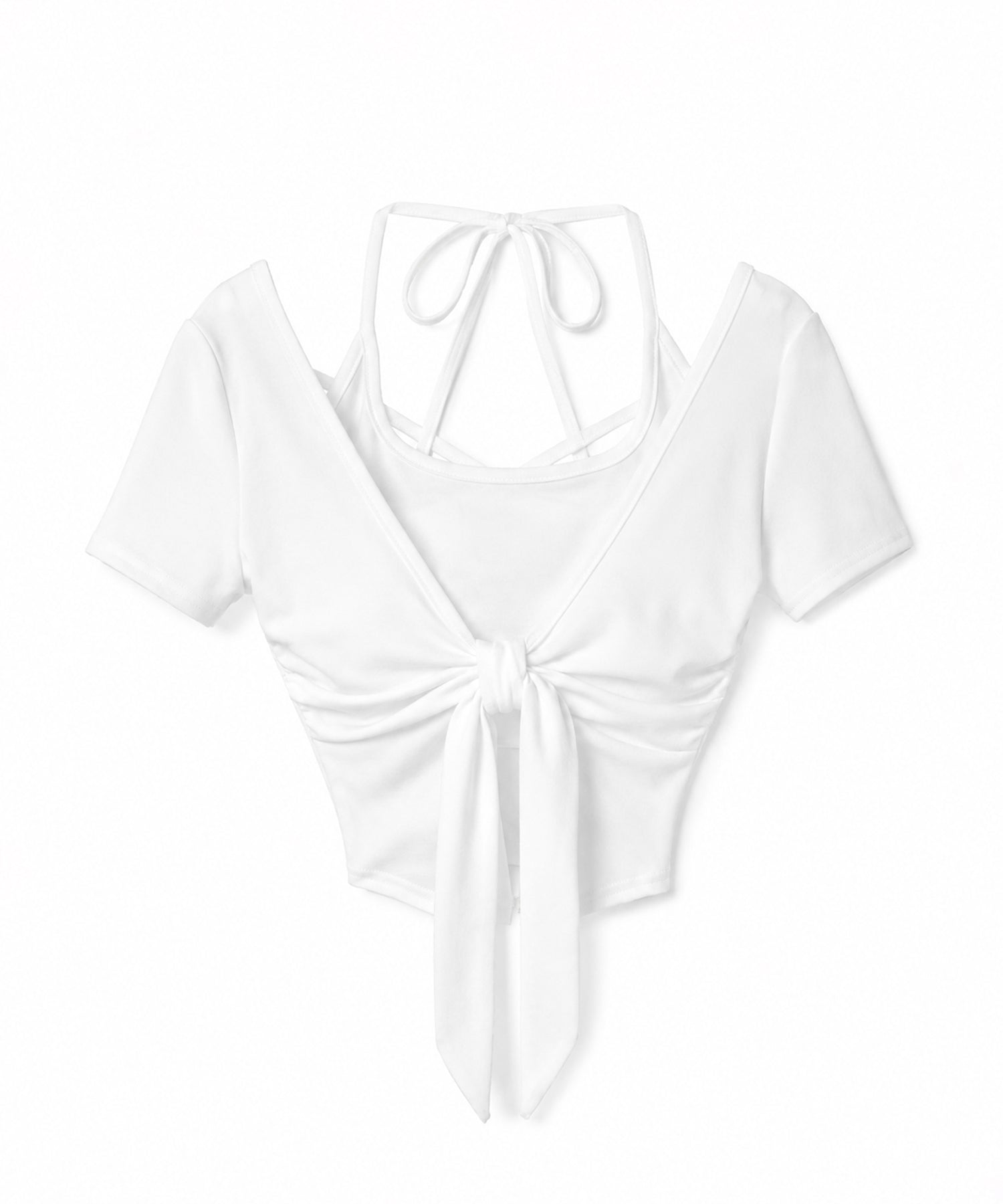 フロントリボンレイヤードトップス ＋ ホルターキャミ  ＳＥＴ  ／ front ribbon layered tops ＋ halter camisole SET