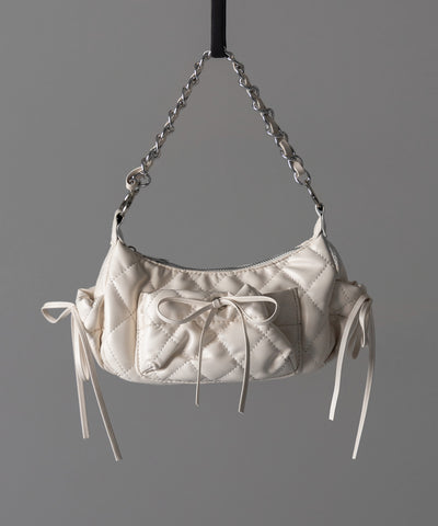 【 ３color ／２WAY 】ストラップリボンキルティングチェーンショルダーバッグ ／ strap ribbon quilted chain shoulder bag