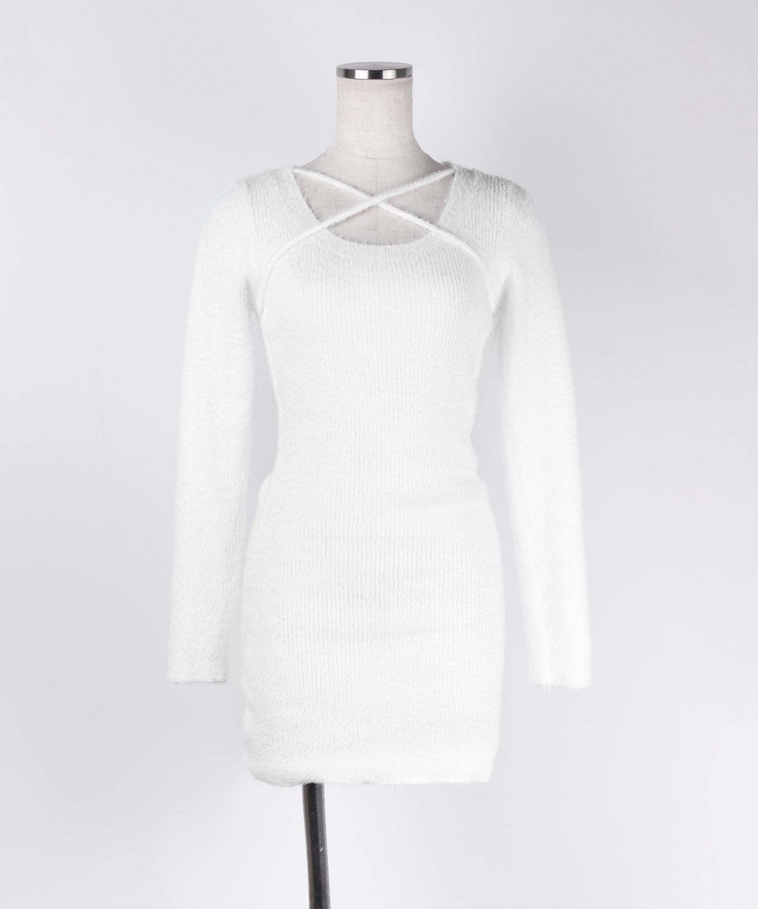 クロスストラップシャギーニットミニワンピース ／ cross strap shaggy knit mini onepiece