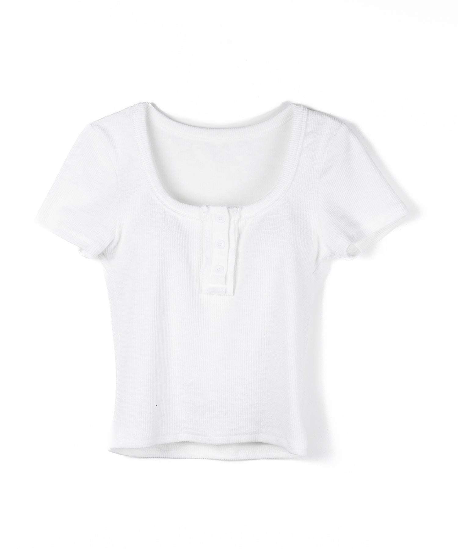 スクエアヘンリーネック半袖ピチＴシャツ ／square henley neck short sleeve pichi T-Shirt