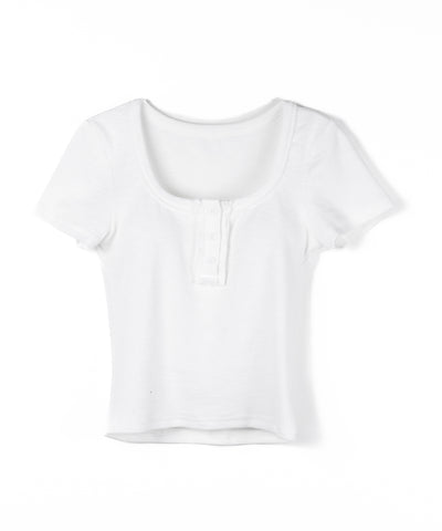 スクエアヘンリーネック半袖ピチＴシャツ ／square henley neck short sleeve pichi T-Shirt