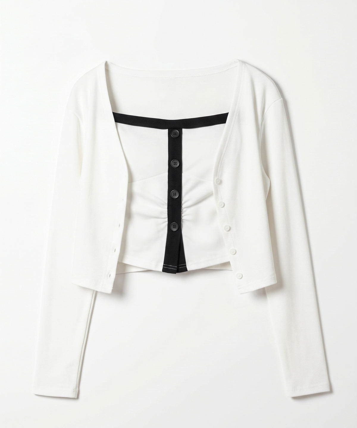 【 ２点セット 】バイカラーボタンベアトップス＆ショートカーディガン SET ／ bicolor button bare top & short cardigan SET