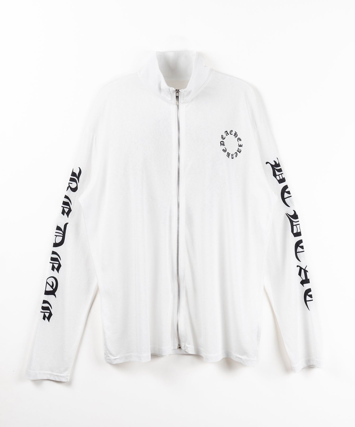 グランジロゴスタンドジップアップオーバーシアートップス ／ grunge logo stand zipup over sheer tops