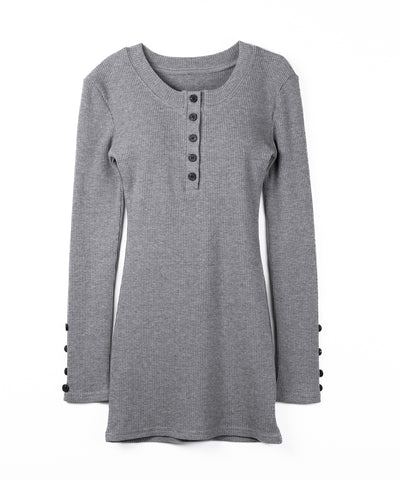 裏起毛ヘンリーネックタイトミニワンピース ／ urakimo henley neck tight mini onepiece