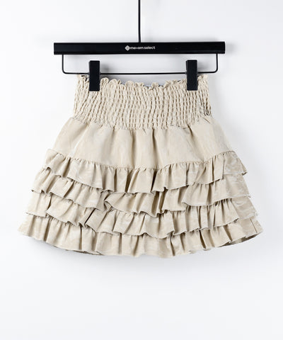 【 ３color ／インナーパンツ裏地付 】ハイウエストシャーリングフリルミニスカート ／ high waist shirring frill mini skirt