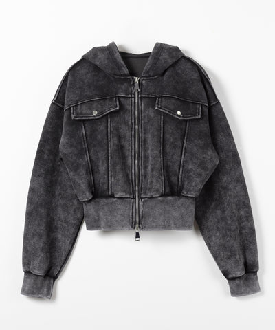 ピグメントダブルジップショートパーカー ／ pigment double zip short hoodie