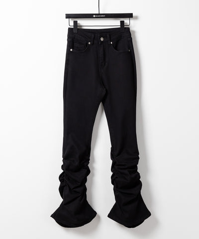 ヘムシャーリングギャザーストレッチフレアパンツ ／ Hem shirring gather stretch flare pants