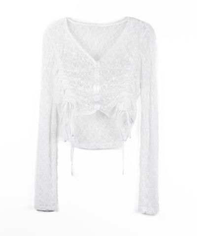 ダブルシャーリングショートレースカーディガン ／ double shirring short lace cardigan