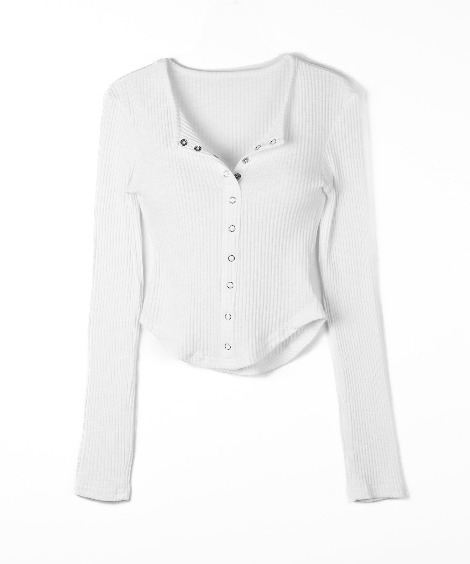 スナップボタンタイトリブカットソートップス ／ snap button tight ribbed cutsew tops