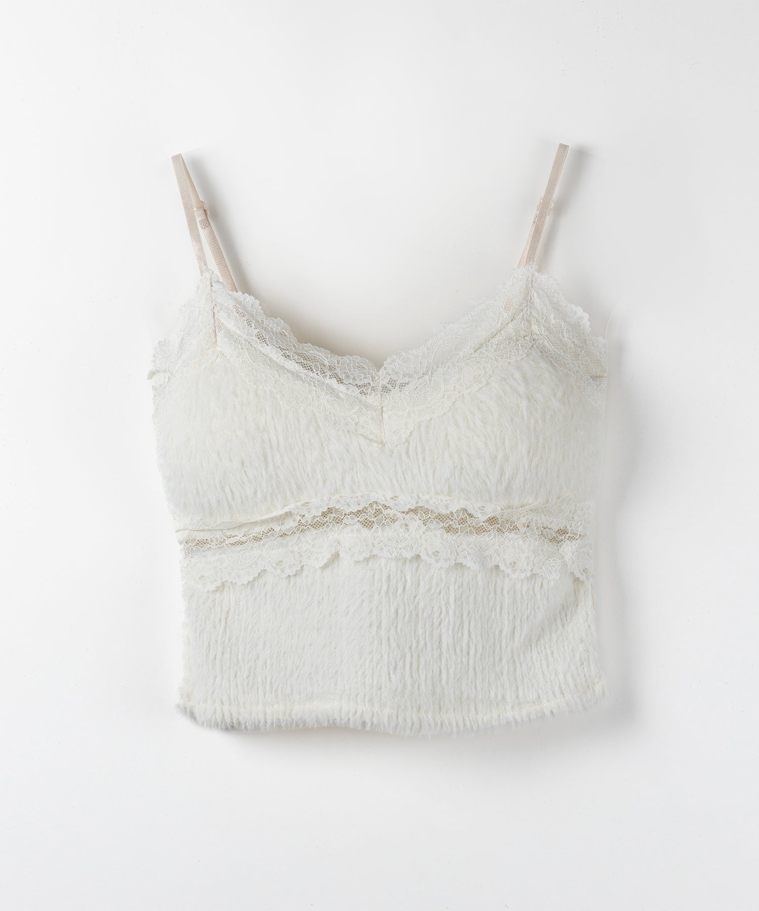 【 カップ付き 】ダブルレースシャギーファーショートビスチェキャミソール ／ double lace shaggy fur short bustier camisole