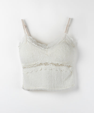【 カップ付き 】ダブルレースシャギーファーショートビスチェキャミソール ／ double lace shaggy fur short bustier camisole