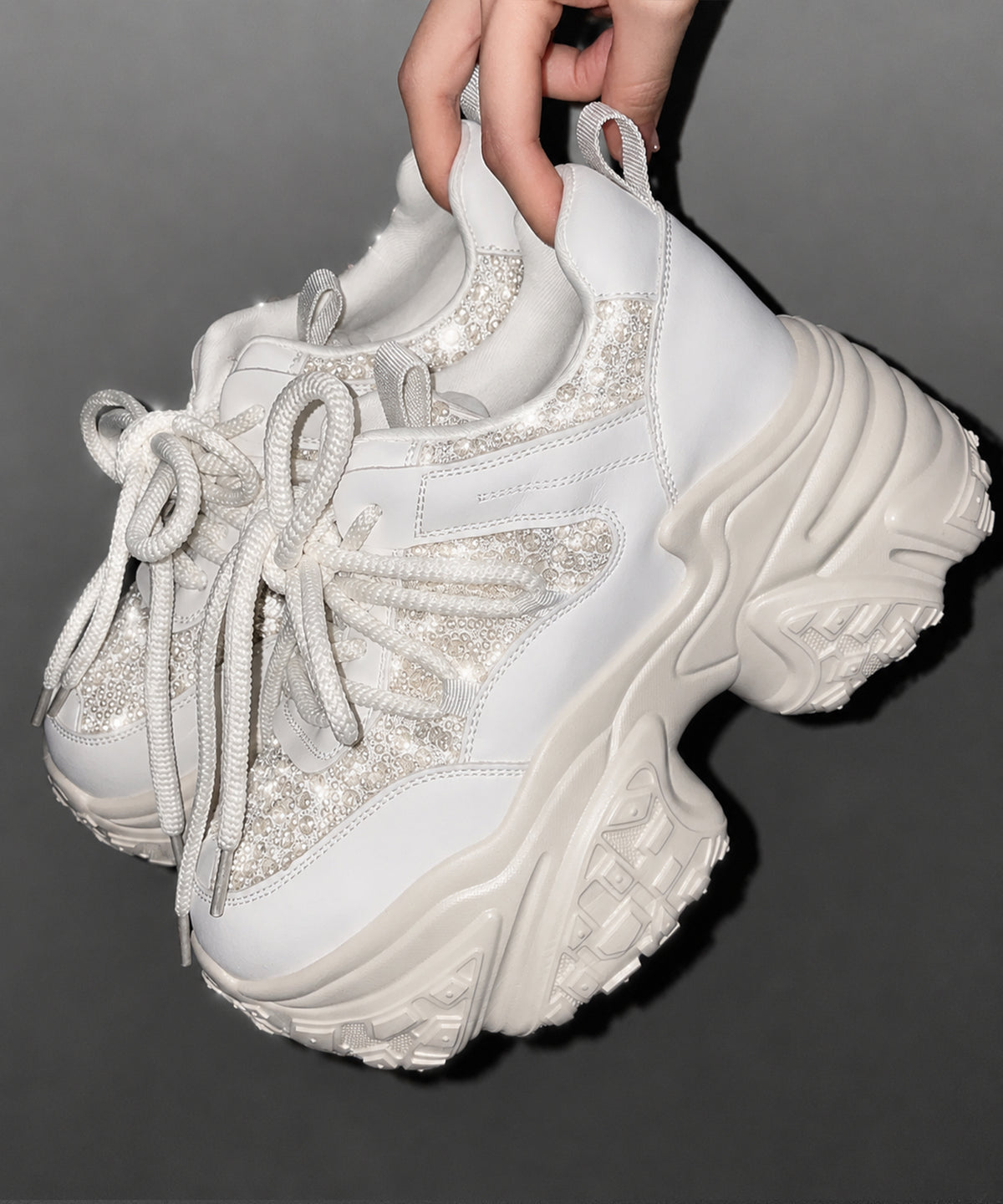 【 +10.5cm盛れ 】スパンコールレースアップ厚底スニーカー ／ +10.5cm spangle lace-up platform sneakers