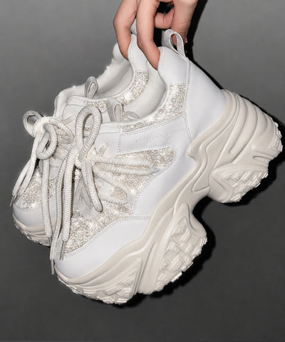 【 +10.5cm盛れ 】スパンコールレースアップ厚底スニーカー ／ +10.5cm spangle lace-up platform sneakers