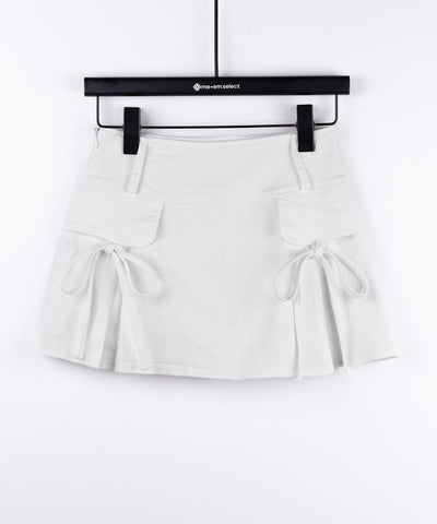 【 ２color ／ ３size 】ヴィンテージライクリボンデニムミニスカパン ／ vintage like ribbon denim mini skirt pants