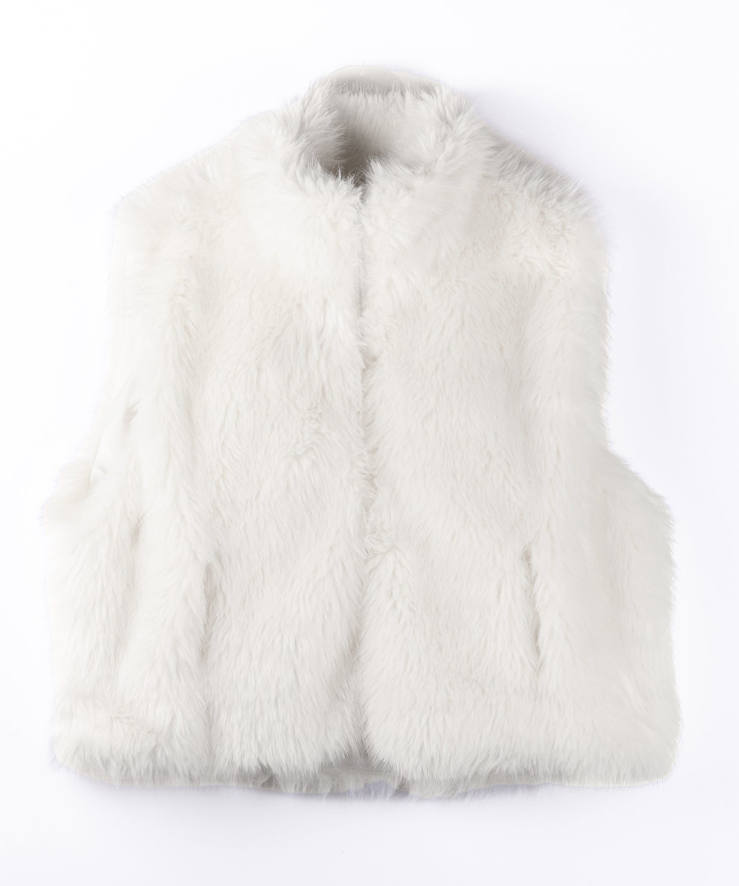 【 ポケット付 】スタンドネックジップアップフェイクファーベスト ／ stand neck zipup fake fur vest