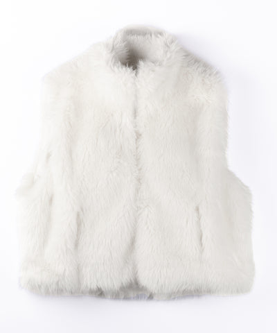 【 ポケット付 】スタンドネックジップアップフェイクファーベスト ／ stand neck zipup fake fur vest