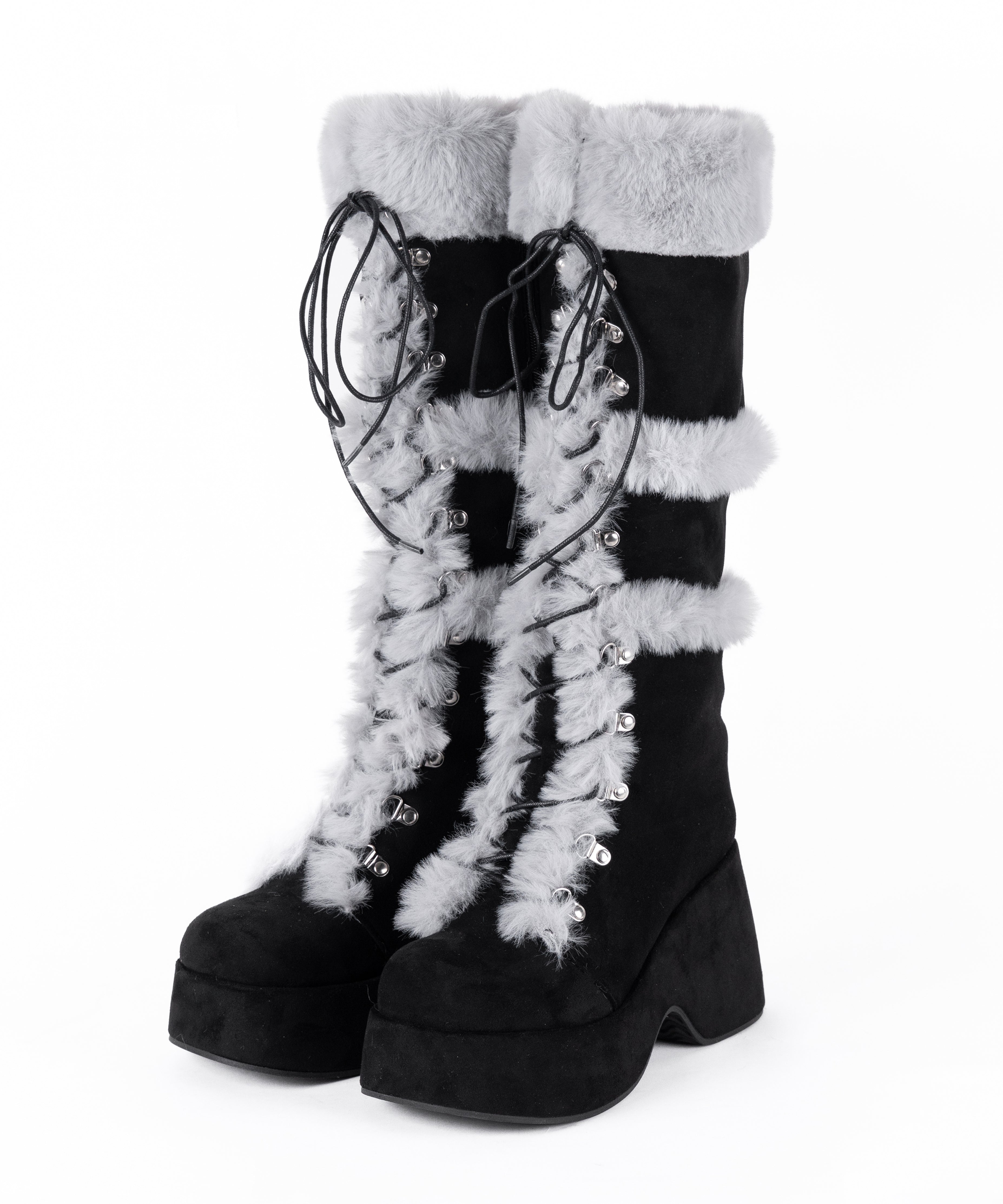 厚底レースアップムートンロングブーツ ／ platform laceup mouton long boots