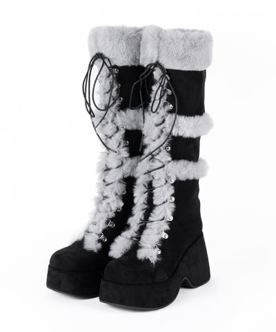 厚底レースアップムートンロングブーツ ／ platform laceup mouton long boots