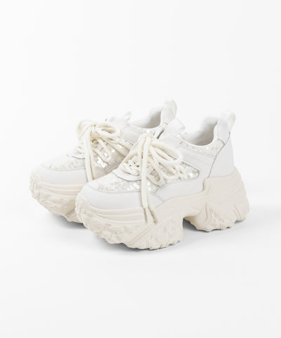【 +10.5cm盛れ 】スパンコールレースアップ厚底スニーカー ／ +10.5cm spangle lace-up platform sneakers