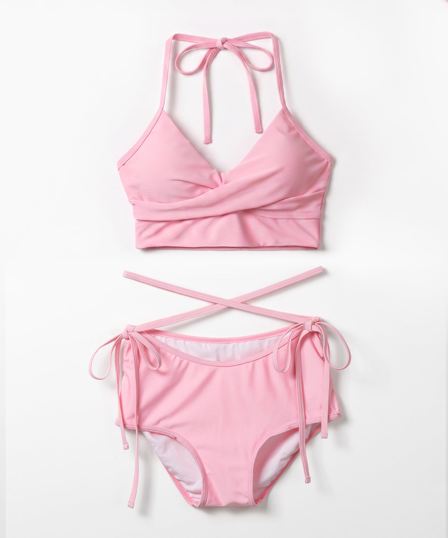 【 レディース水着 】ウエストクロスリボンホルターセパレートビキニ ／ waist cross ribbon halter separate bikini
