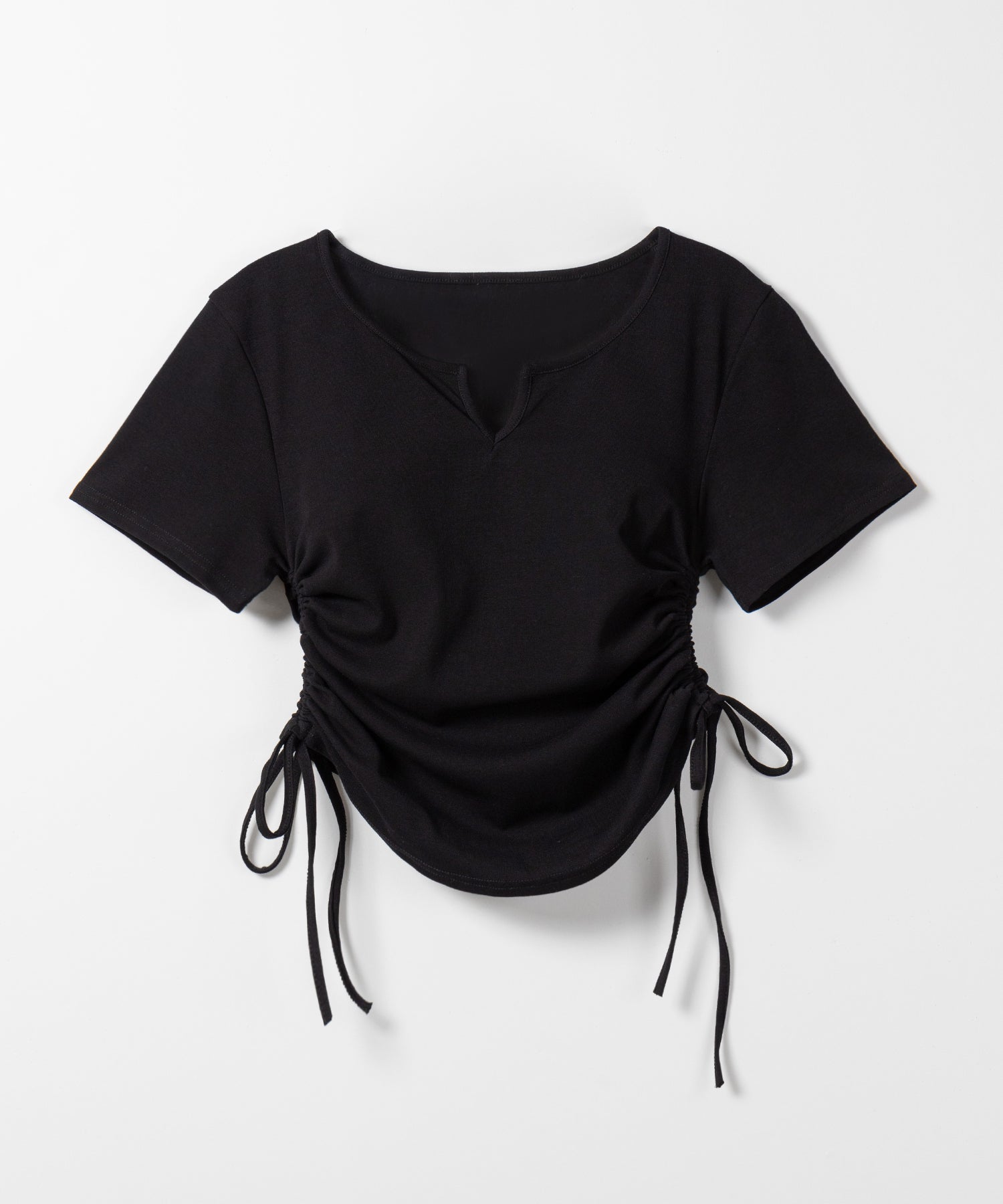【 ２color 】サイドシャーリングリボン半袖ショートＴシャツ ／ side shirring ribbon short Tee
