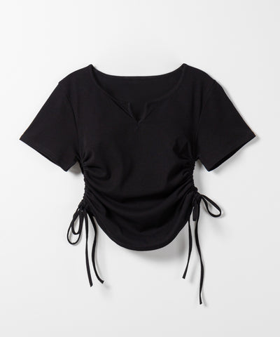 【 ２color 】サイドシャーリングリボン半袖ショートＴシャツ ／ side shirring ribbon short Tee