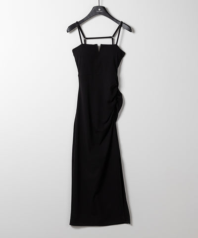 【 パッド付き 】バックストラップサイドシャーリングスリットロングキャミワンピース ／ back strap side shirring slit long cami onepiece