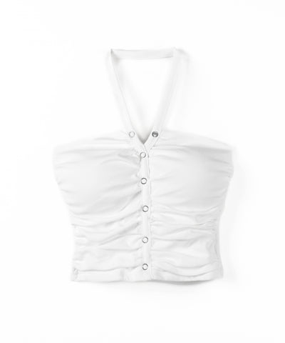 ホルターネックスナップボタンギャザーベアトップ ／ halter neck snap button gathered bare top