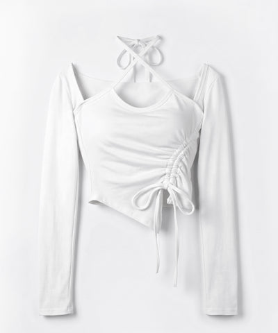 クロスリボンスクエアネック長袖Ｔシャツ ／ cross ribbon square neck long sleeve T-shirts