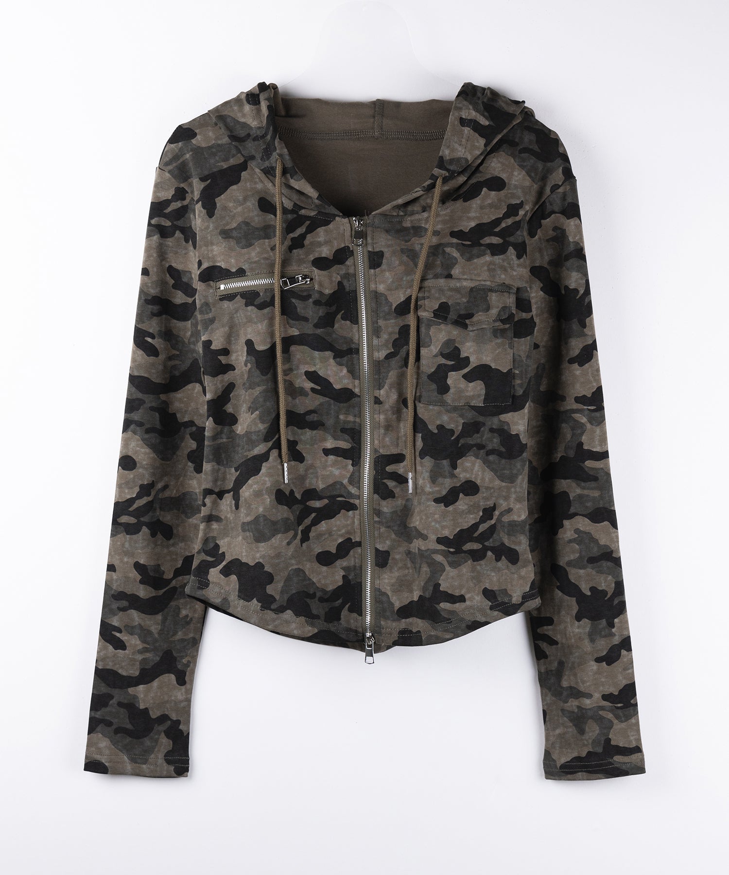 ヴィンテージカモフラダブルジップカットパーカー ／ vintage camouflage double zip cut hoodie