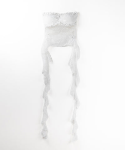 【 ２color 】アシンメトリーフリルレースベアトップス ／ asymmetry frill lace bare tops
