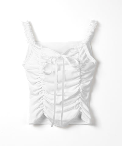 シャーリングギャザーフロントリボンキャミソール ／ shirring gather front ribbon camisole