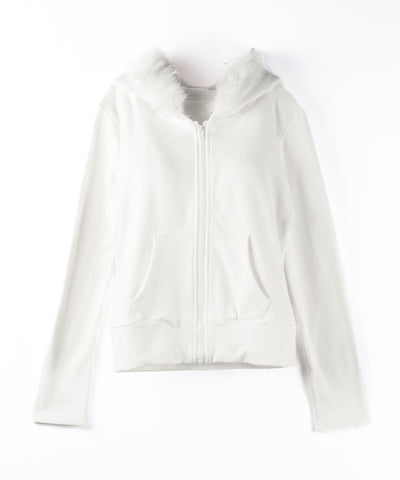 フェイクファーフーディジップアップパーカー ／ fake fur hooded zipup hoodie